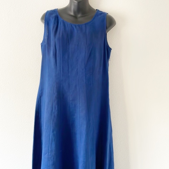 100% Linen Midi Blue Sleeveless Dress Size Petite Med - Picture 11 of 11